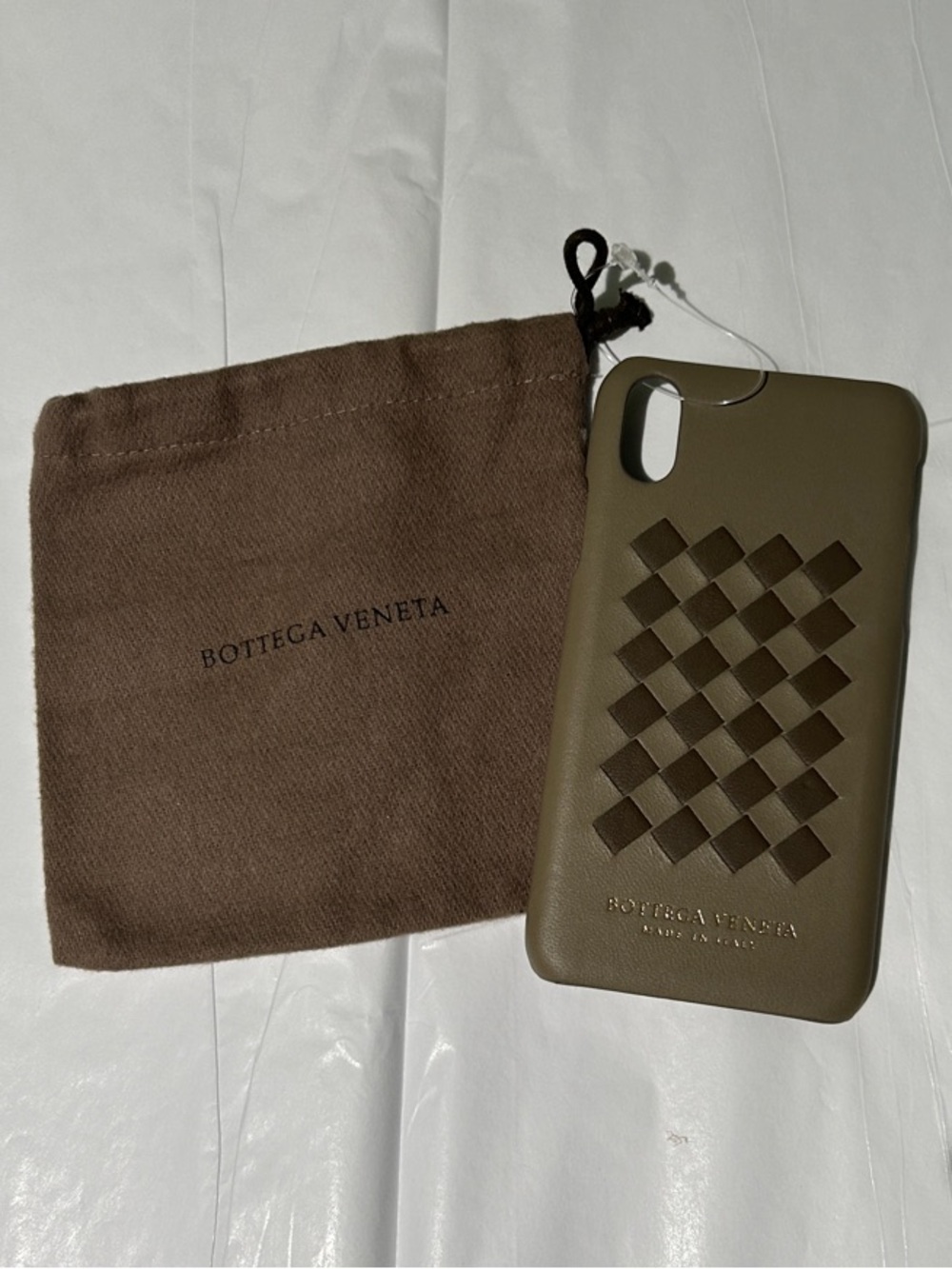 NEW Bottega Veneta Intrecciato Leather iPhone X/XS Taupe/Brown with Dust Bag